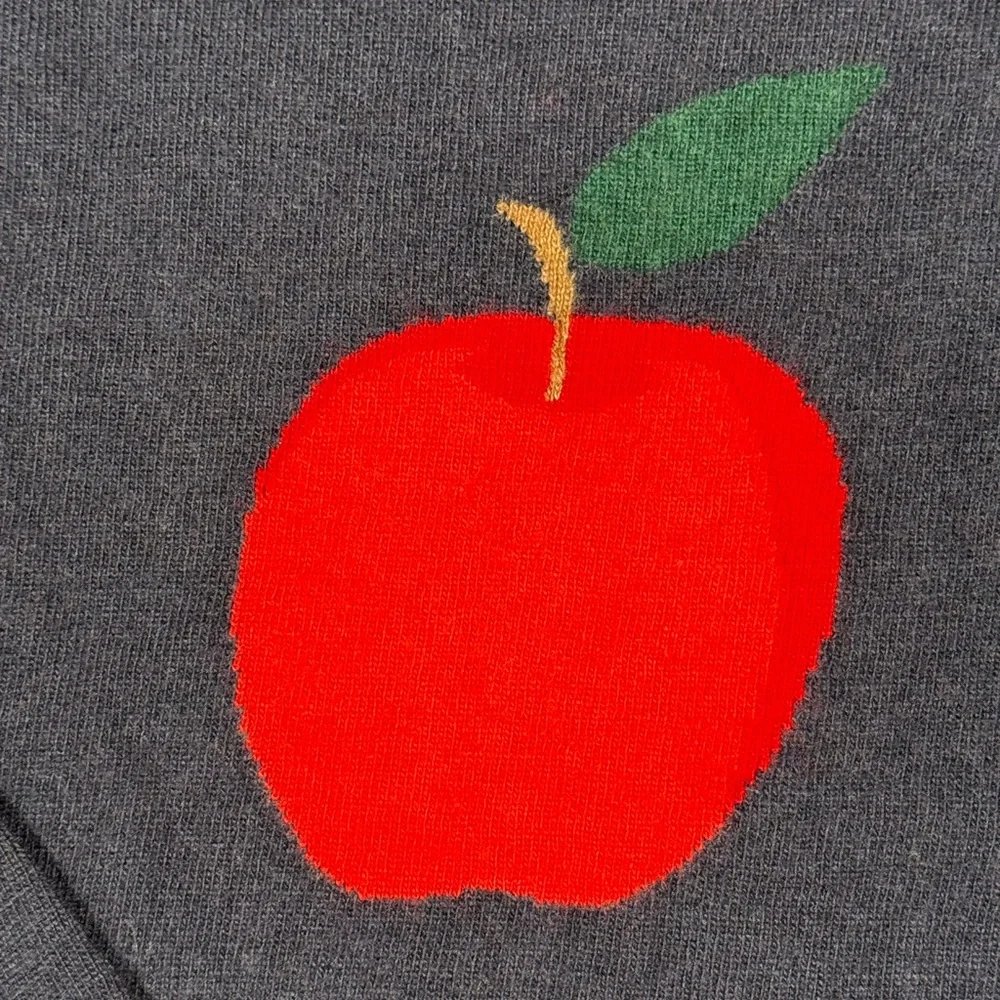 J. Crew Apple Print Teddie Navy Crew Neck Sweater Women’s Size XS